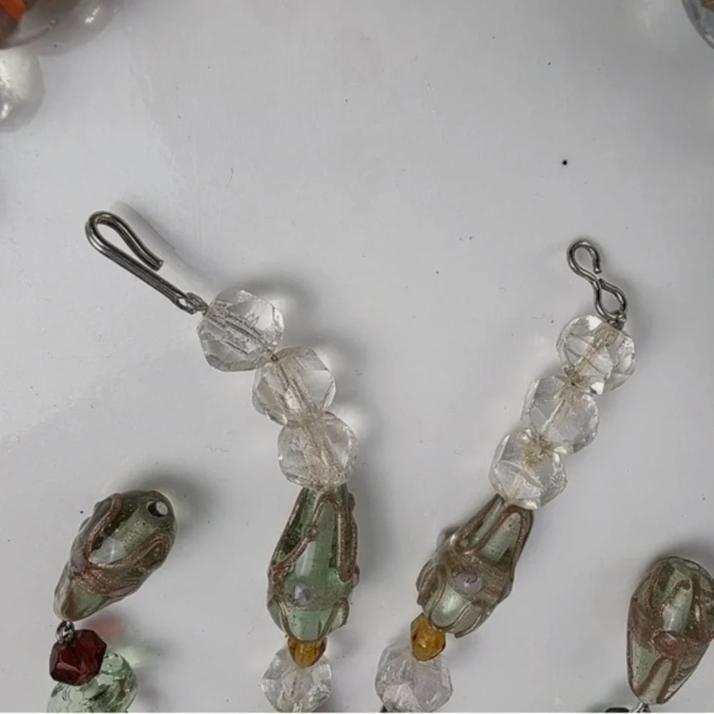 Handmade Beaded Necklace and Earrings Set Amber Bell Charm Colorful Glass Beads